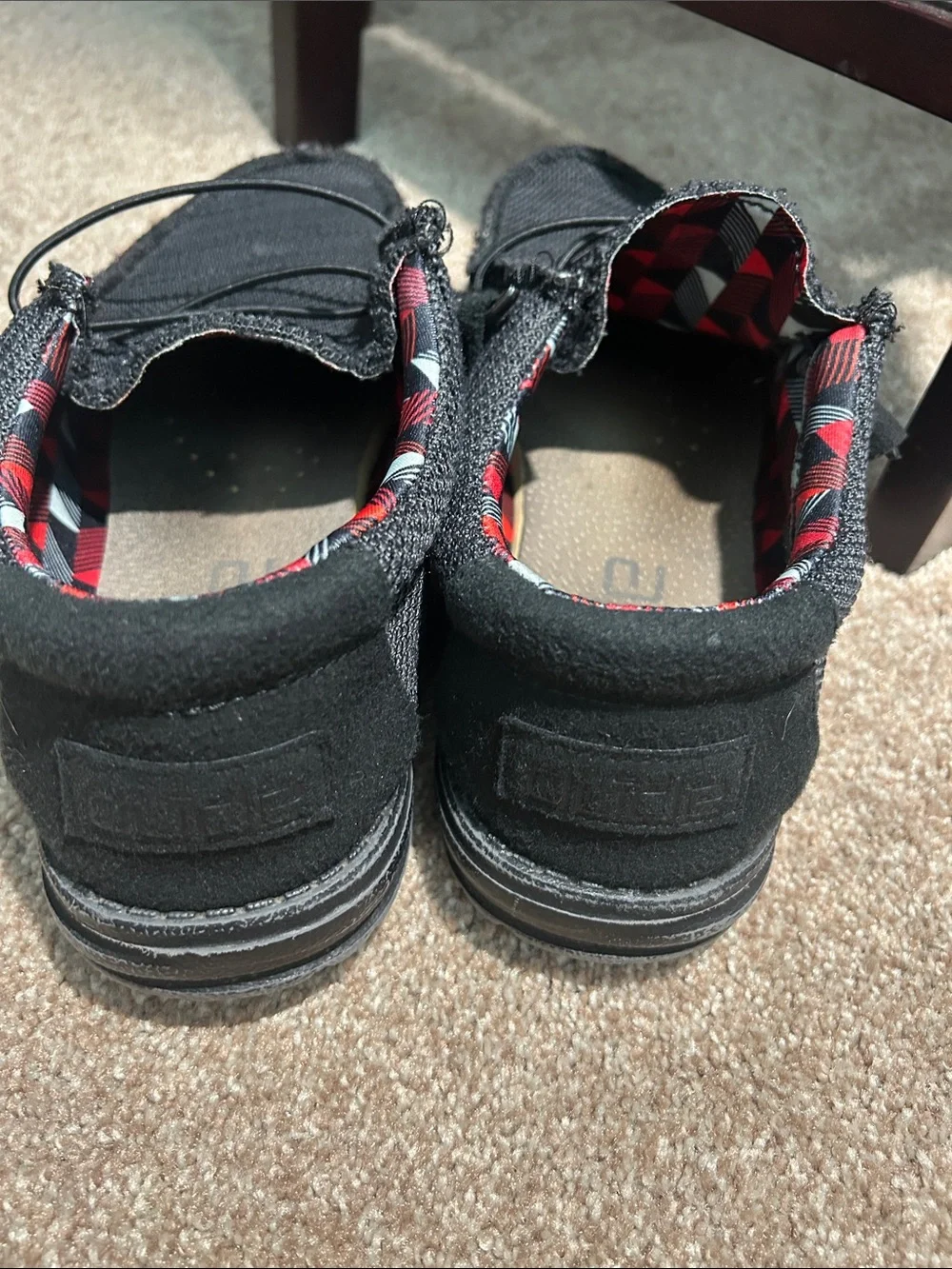 Hey Dude Black Knit Slip-On Loafers with Red-Trim Interior